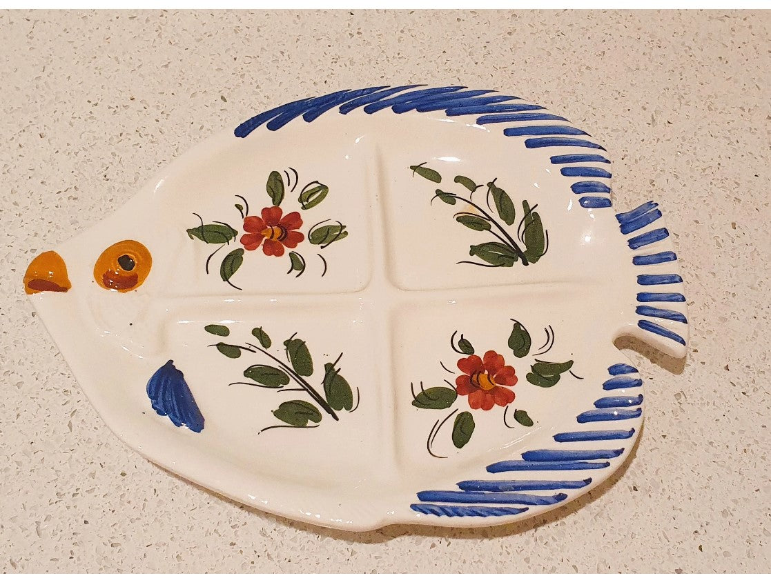 Hand Painted Spanish Platter, fish shaped platter, fish shaped plate, pintado a man