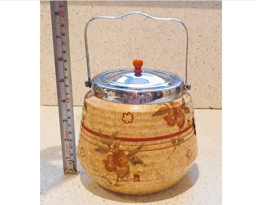 Mid century, Biscuit Barrel, Ice Bucket, 1940's, Brentleigh Ware, Bramley Pottery, MCM, Chrome Lid, Handle, Made in England