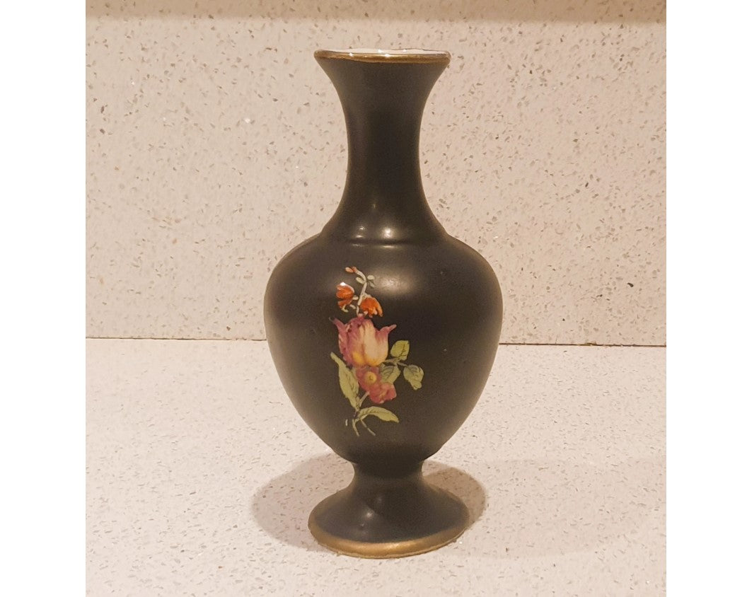 Black Vase with pink flowers, Black Vase with Pink Blossom, Blythe black vase with Hand painted Blossom - 8 Inches