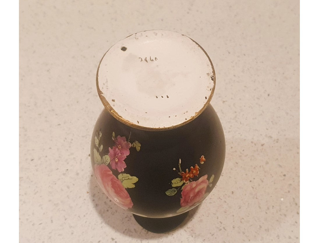 Black Vase with pink flowers, Black Vase with Pink Blossom, Blythe black vase with Hand painted Blossom - 8 Inches