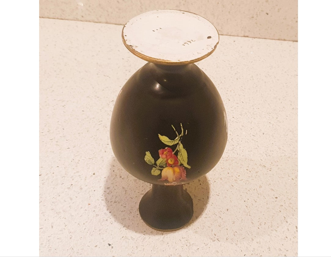 Black Vase with pink flowers, Black Vase with Pink Blossom, Blythe black vase with Hand painted Blossom - 8 Inches