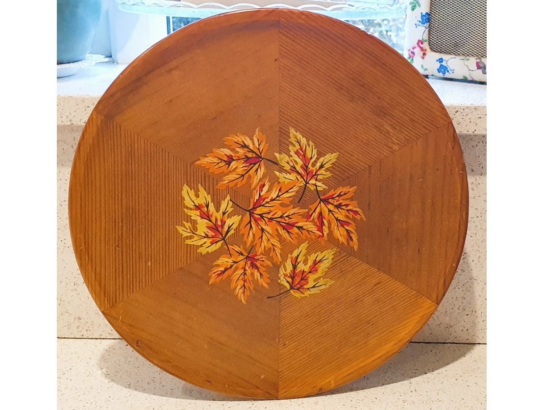 Canadian, Wooden Platter, Panorama Products, Red Cedar Wood Tray, Cedar Wood Plate, Canadian, Maple Leaf Design, original 70s Label.