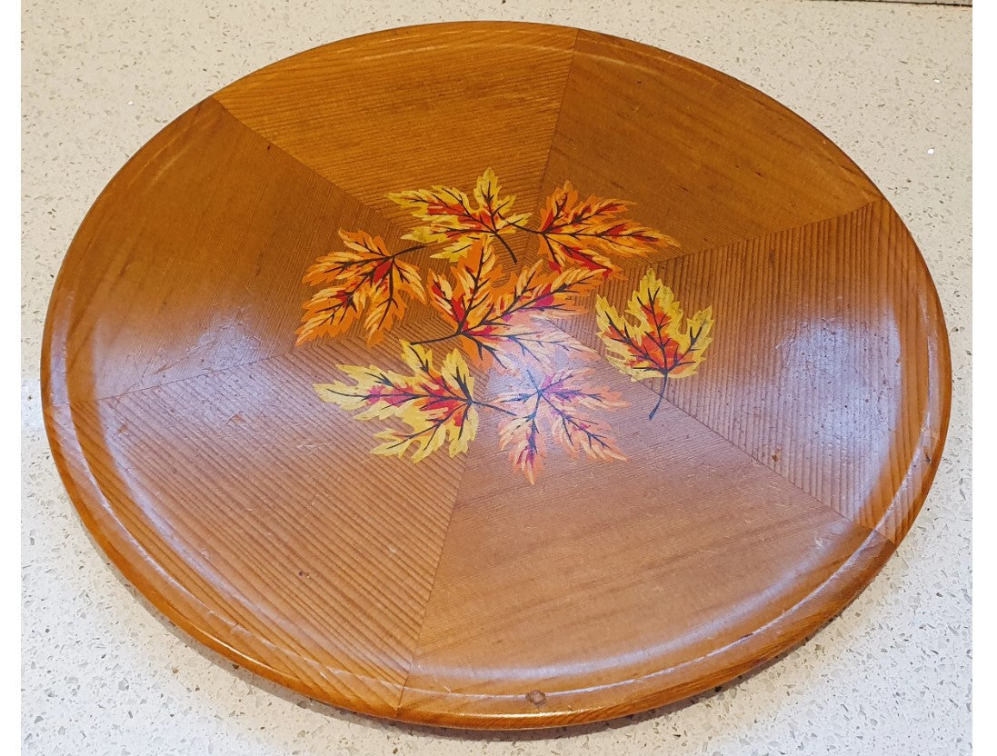 Canadian, Wooden Platter, Panorama Products, Red Cedar Wood Tray, Cedar Wood Plate, Canadian, Maple Leaf Design, original 70s Label.