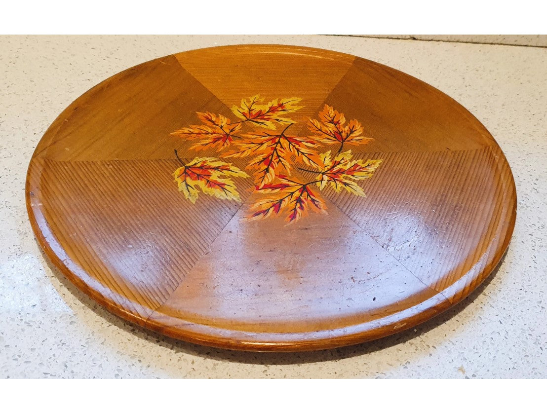 Canadian, Wooden Platter, Panorama Products, Red Cedar Wood Tray, Cedar Wood Plate, Canadian, Maple Leaf Design, original 70s Label.