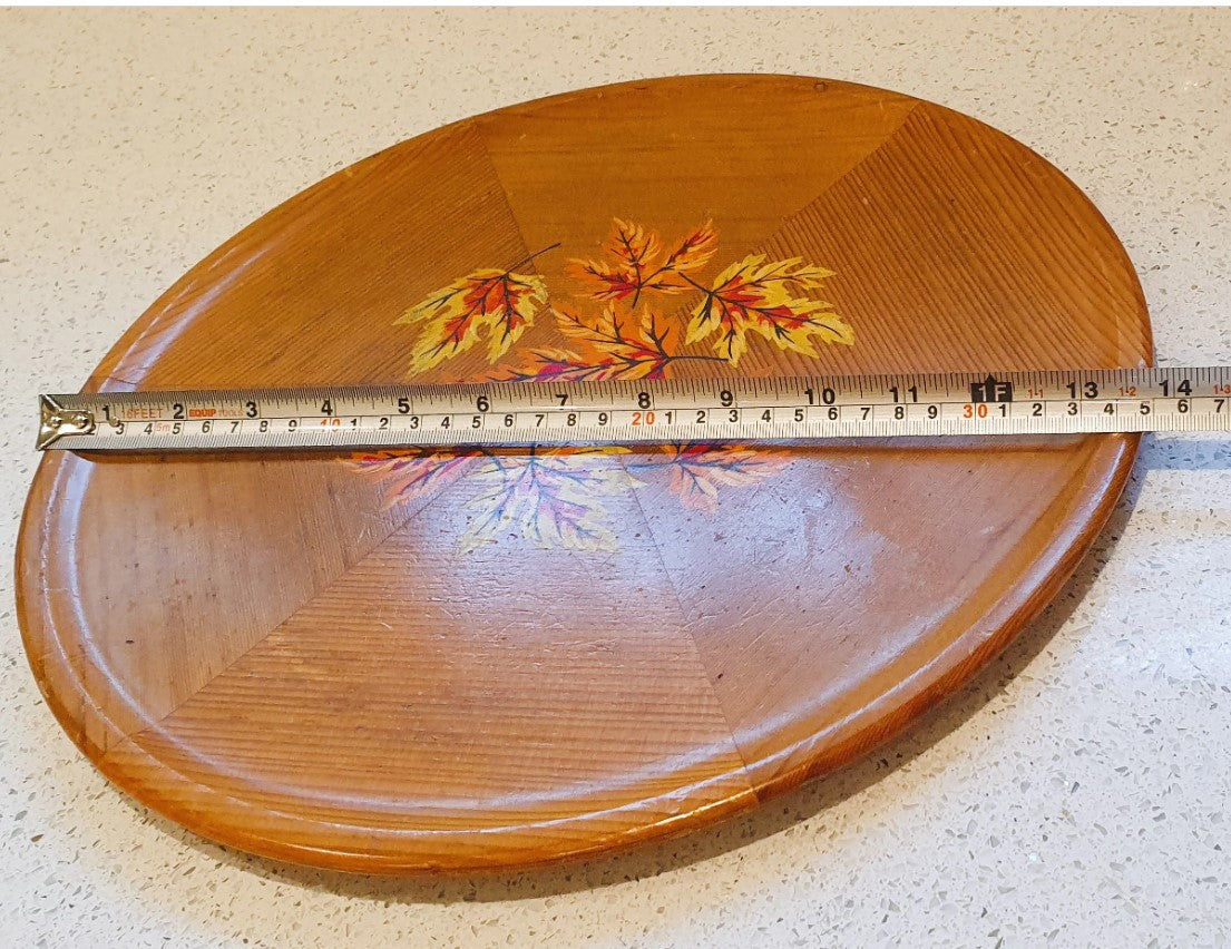 Canadian, Wooden Platter, Panorama Products, Red Cedar Wood Tray, Cedar Wood Plate, Canadian, Maple Leaf Design, original 70s Label.