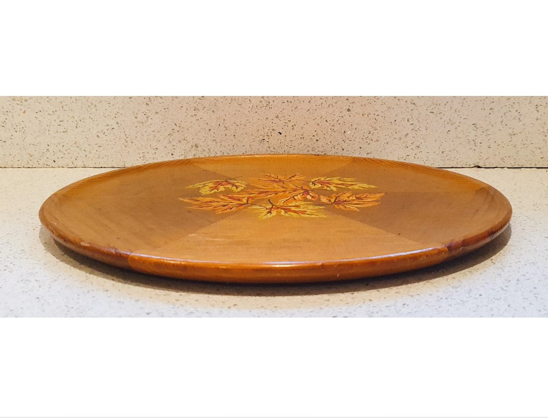 Canadian, Wooden Platter, Panorama Products, Red Cedar Wood Tray, Cedar Wood Plate, Canadian, Maple Leaf Design, original 70s Label.