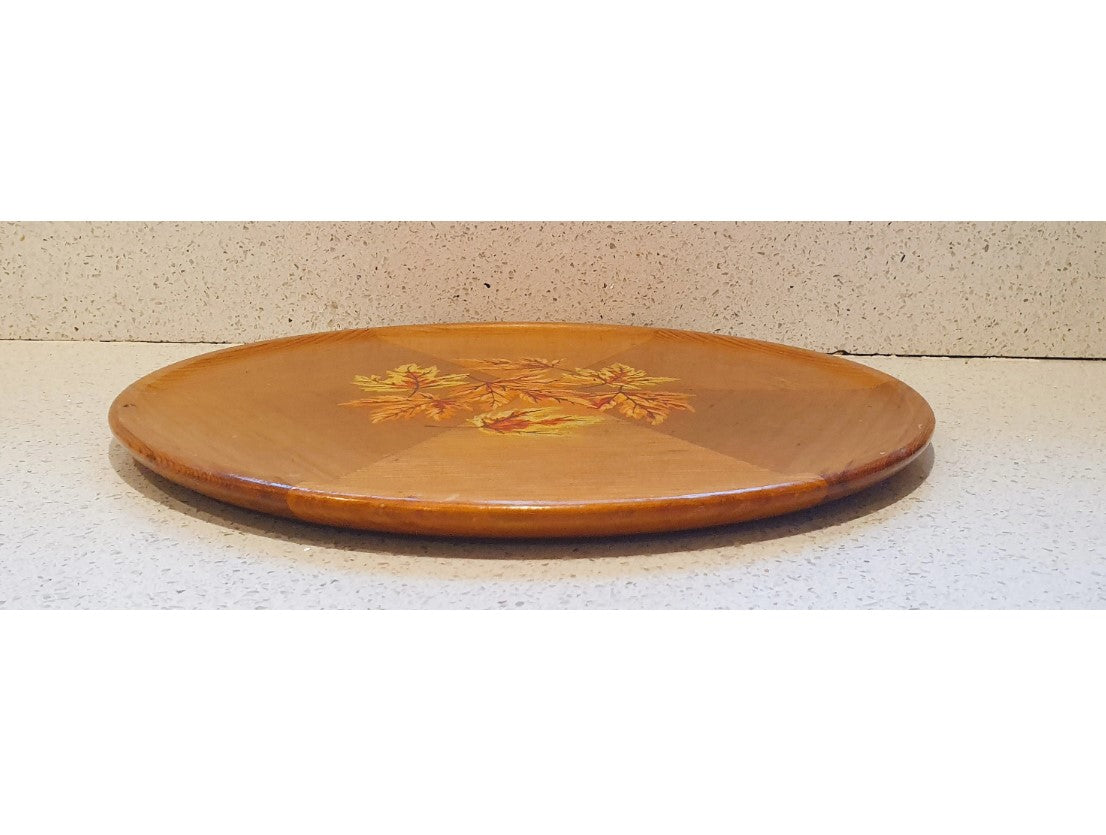 Canadian, Wooden Platter, Panorama Products, Red Cedar Wood Tray, Cedar Wood Plate, Canadian, Maple Leaf Design, original 70s Label.