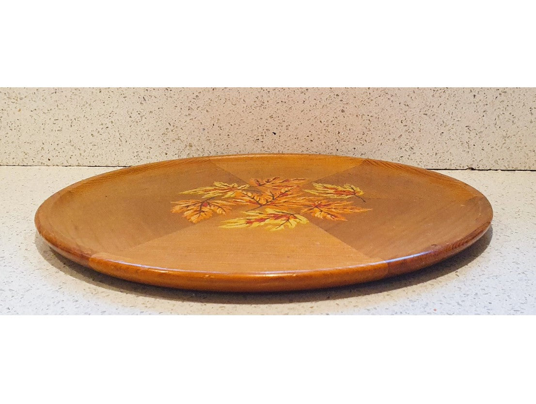 Canadian, Wooden Platter, Panorama Products, Red Cedar Wood Tray, Cedar Wood Plate, Canadian, Maple Leaf Design, original 70s Label.