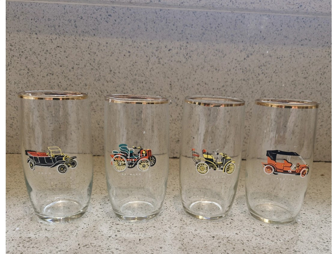 Classic car Drinking glass, Tumbler, cordial glasses, beer glass, Classic car, Vintage car, gilt