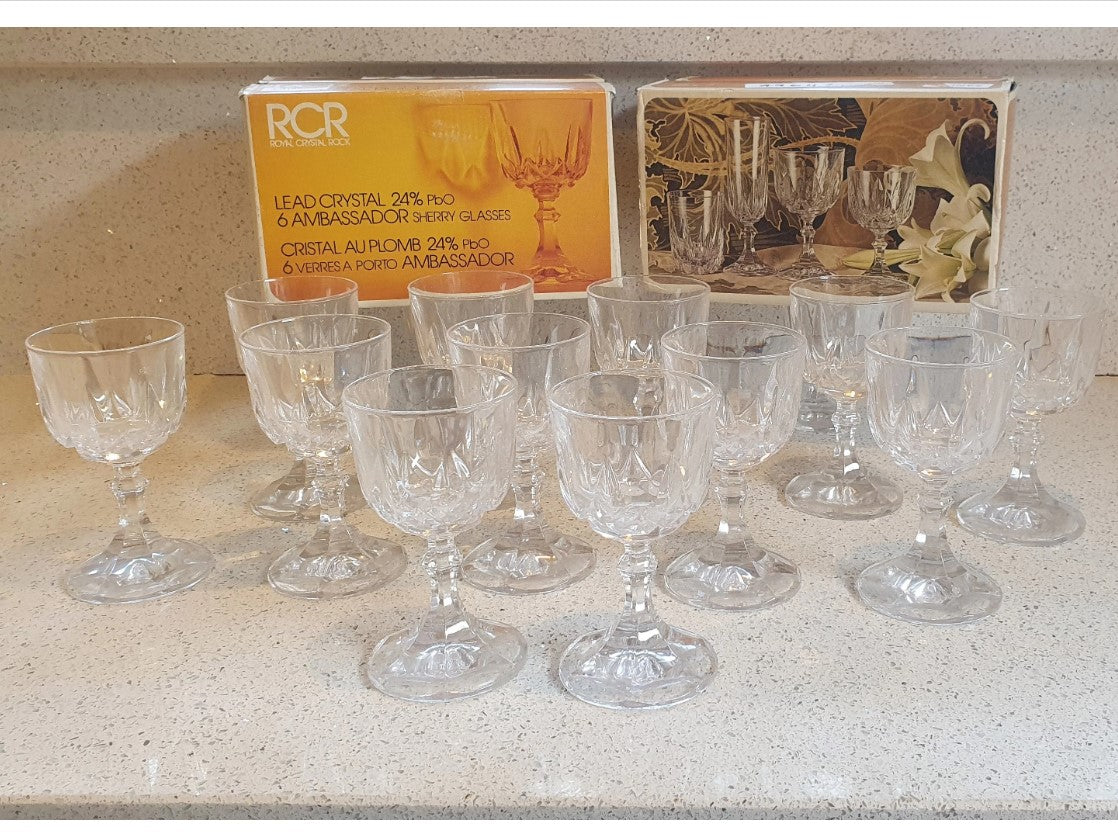 Vintage, Italian Lead Crystal, Cordial glasses, Sherry, RCR, Cristalleria Italiana, Cristal Au Plomb, Crystal Glasses, Royal Crystal Rock