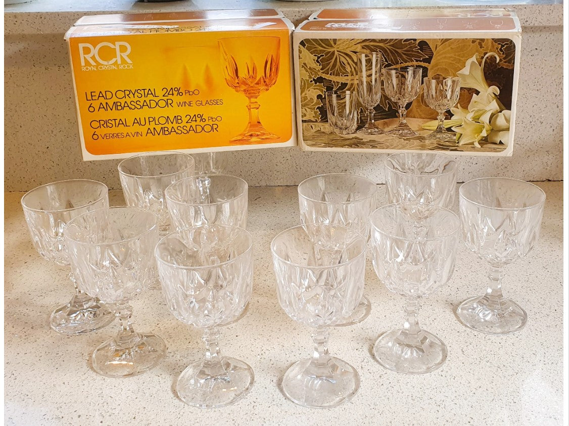 Italian Lead Crystal, Wine glasses, RCR, Cristalleria Italiana, Cristal Au Plomb, RCR, Royal Crystal Rock, Original Packaging