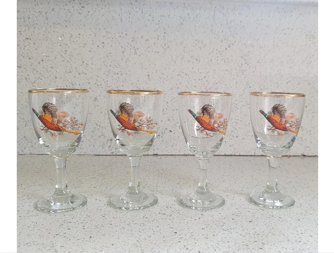 Fasanen-Sherryglas, Wildjagd, Britisch, vergoldeter Rand, Geschenk - Preis pro Glas