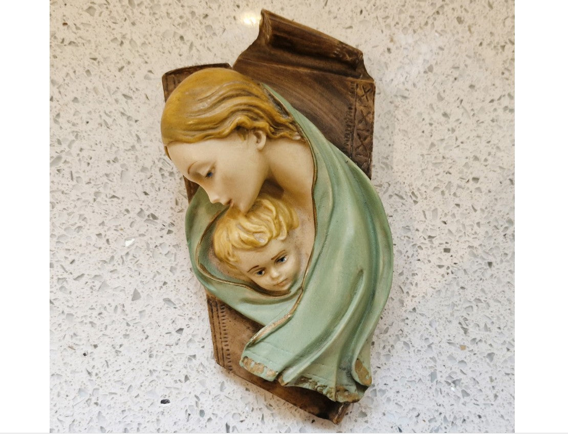 Vintage Hand Painted Plaque of the Virgin Mary, Vintage Catholic Art, Original, 1950s Made In Italy