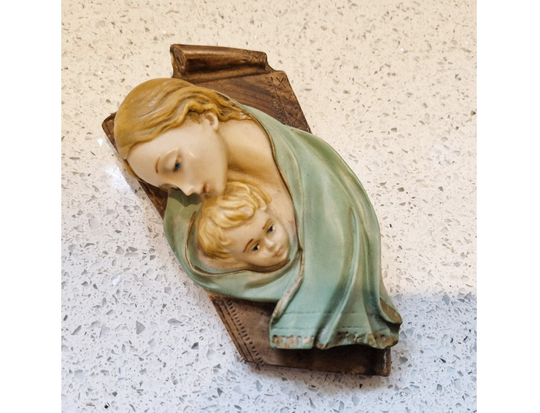 Vintage Hand Painted Plaque of the Virgin Mary, Vintage Catholic Art, Original, 1950s Made In Italy