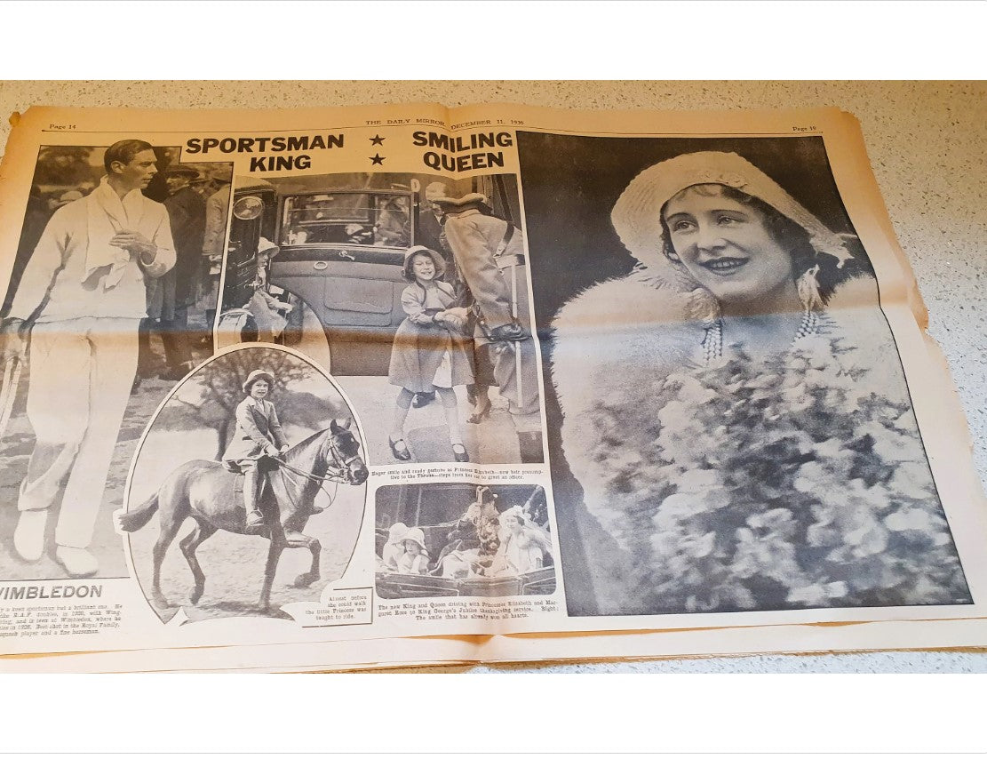 Original, Vintage Zeitung, Abdankung von König Edward, königliche Erinnerungsstücke, britische Monarchie, königliche Geschichte, britische, englische Zeitung, 1936