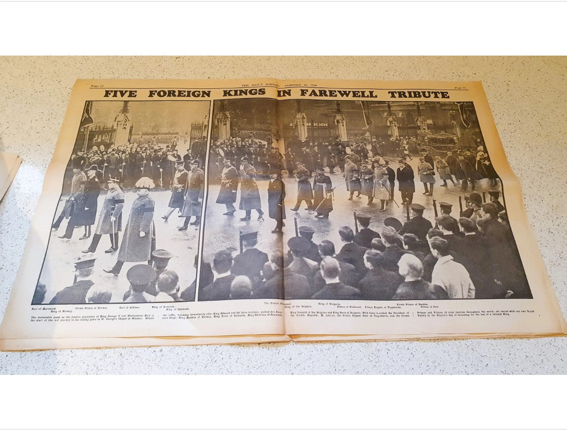 Original, Königliche Erinnerungsstücke, George V, Beerdigung, Tod, Britische Königsfamilie, Monarch, Daily Mirror 1936, Zeitung