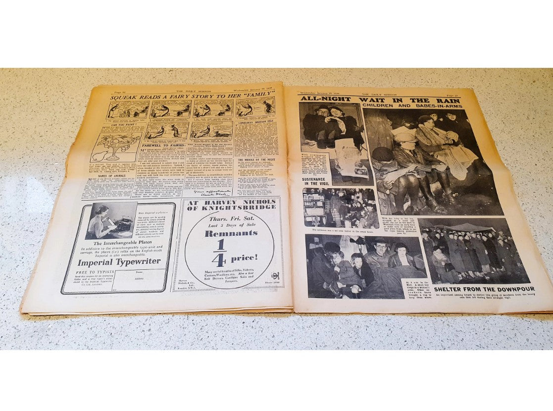Original, Königliche Erinnerungsstücke, George V, Beerdigung, Tod, Britische Königsfamilie, Monarch, Daily Mirror 1936, Zeitung