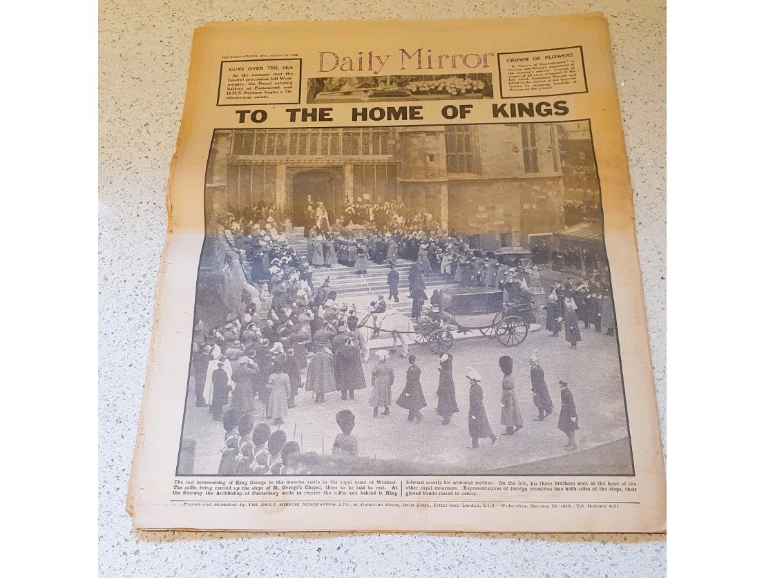Original, Königliche Erinnerungsstücke, George V, Beerdigung, Tod, Britische Königsfamilie, Monarch, Daily Mirror 1936, Zeitung