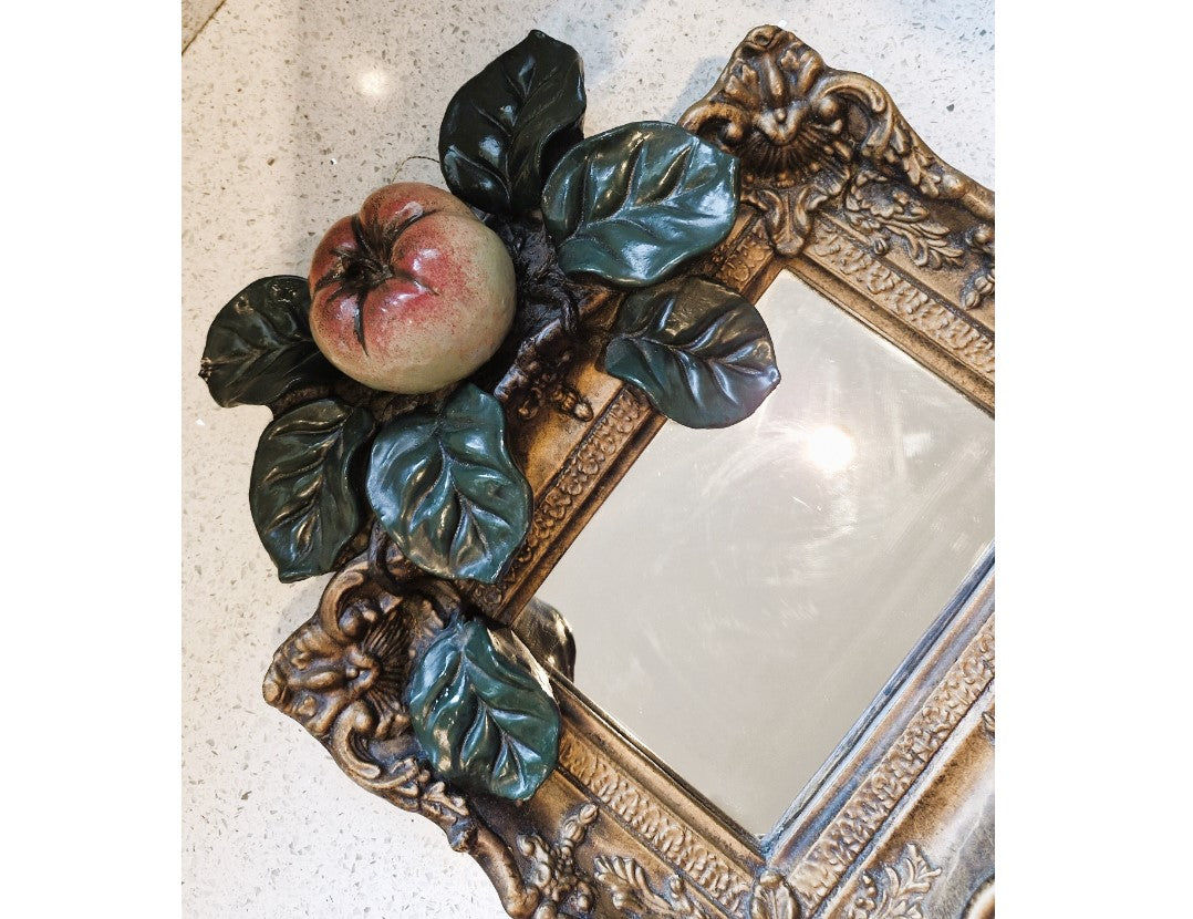 Ornate Mirror, Handcrafted, Ornate Plasterwork Mirror, Gilt, Apples, Leaves, Sculpted, Big Pig Sculpture Co. Nick Read