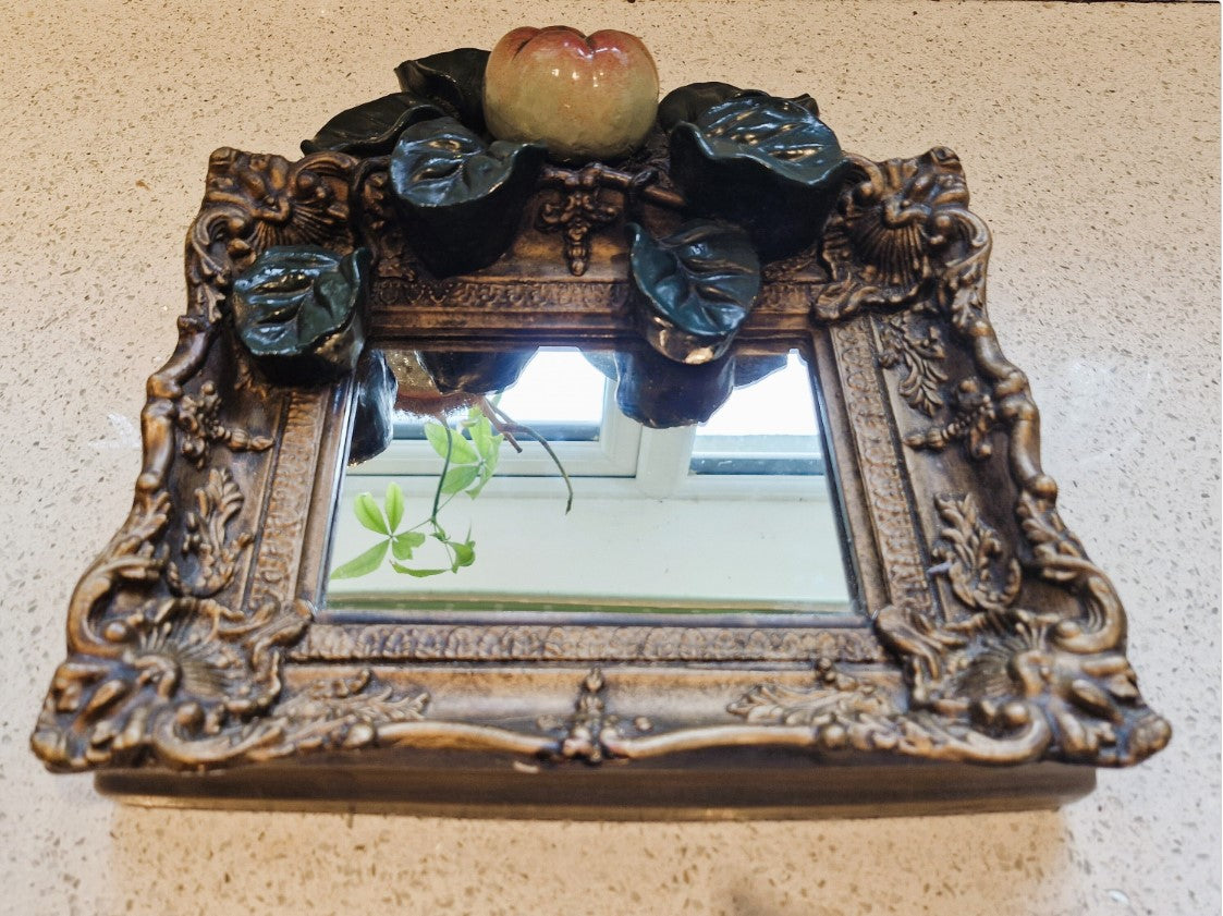 Ornate Mirror, Handcrafted, Ornate Plasterwork Mirror, Gilt, Apples, Leaves, Sculpted, Big Pig Sculpture Co. Nick Read