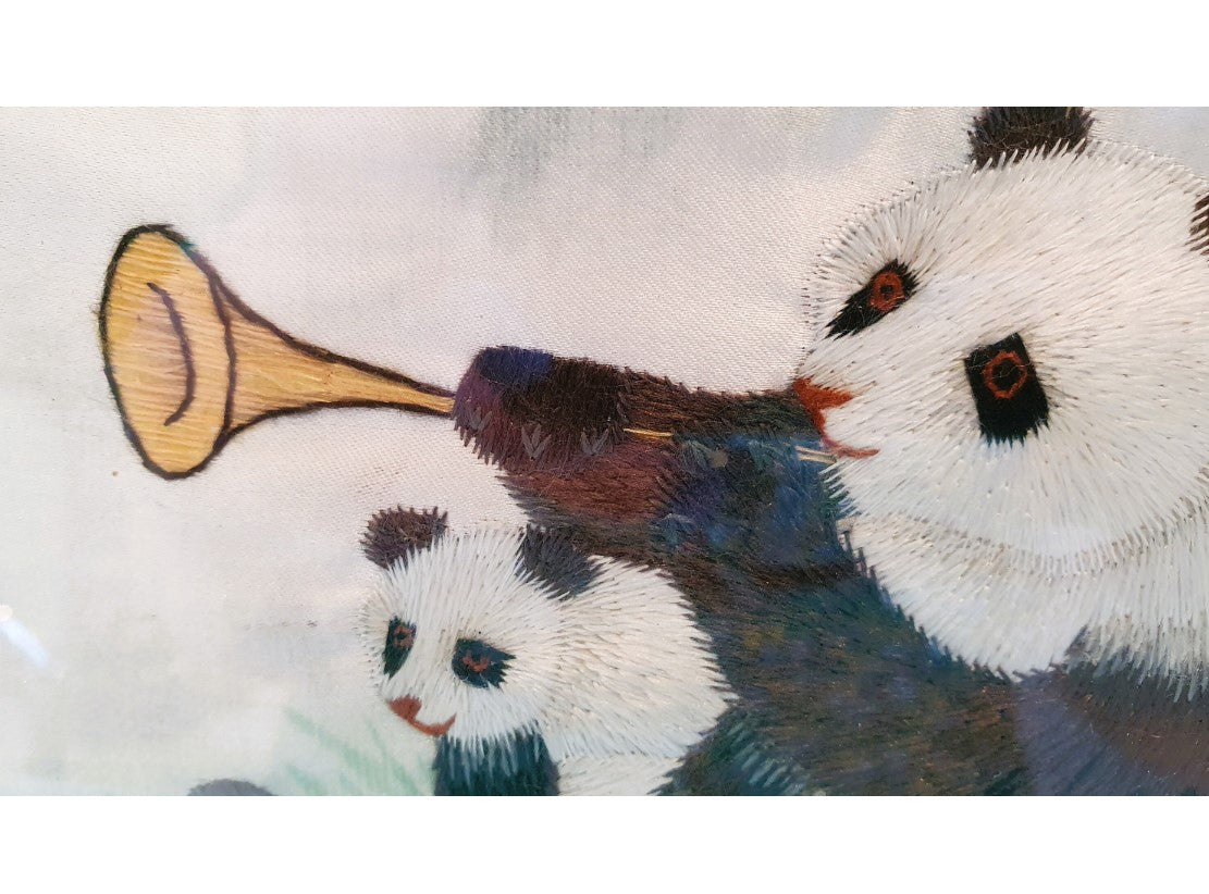 Vintage Chinese Silk Embroidery, Vintage Chinese Art, Silk Art Work, Vintage Chinese, Pandas in the Bamboo forest, Framed