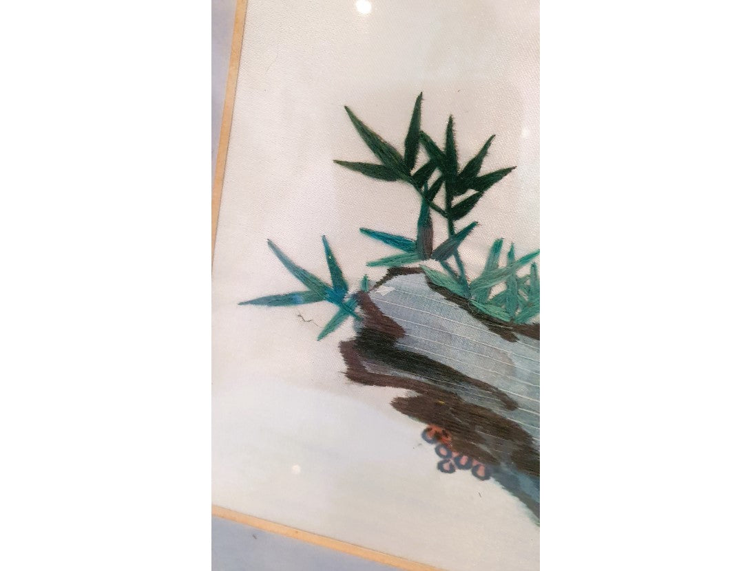 Vintage Chinese Silk Embroidery, Vintage Chinese Art, Silk Art Work, Vintage Chinese, Pandas in the Bamboo forest, Framed