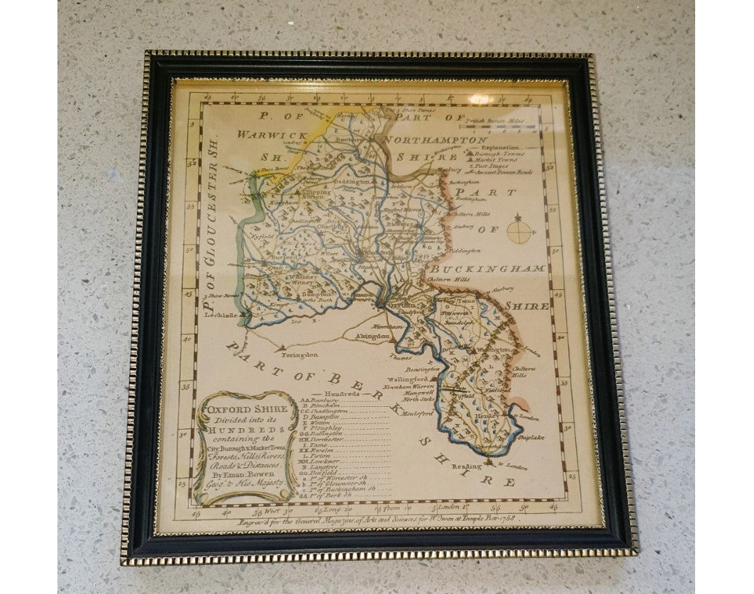 Vintage Print of Oxfordshire, Antique Map of Oxfordshire, Antique Map of Buckinghamshire, Berkshire, Emanuel Bowen