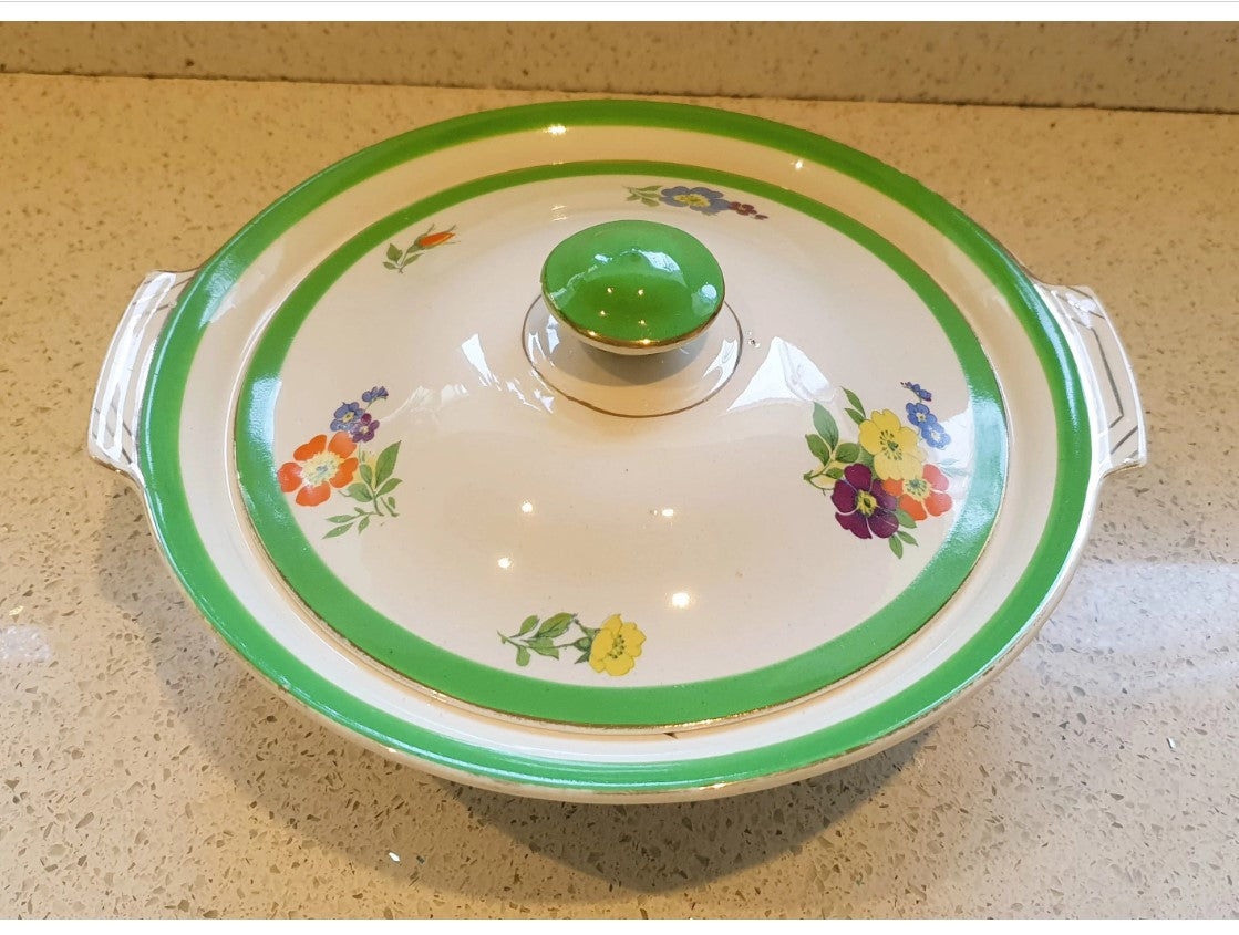 Meakin, Art Deco, Tureen, Green Rimmed, Floral Bowl, Art deco bowls, Alfred Meakin