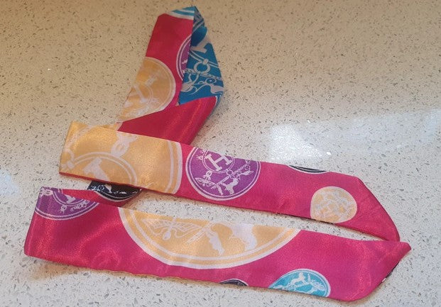 Faux Silk Scarf, Ribbon scarf, Neck Scarf, Pink, Abstract, Bag Scarf, Long