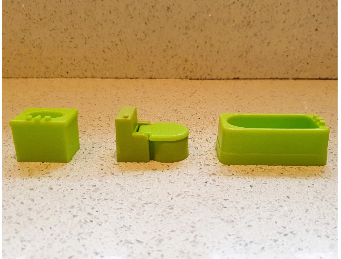 80s Fisher-Price, Little people, family House furniture, Bathroom, Green, Vintage Fisher Price Toys
