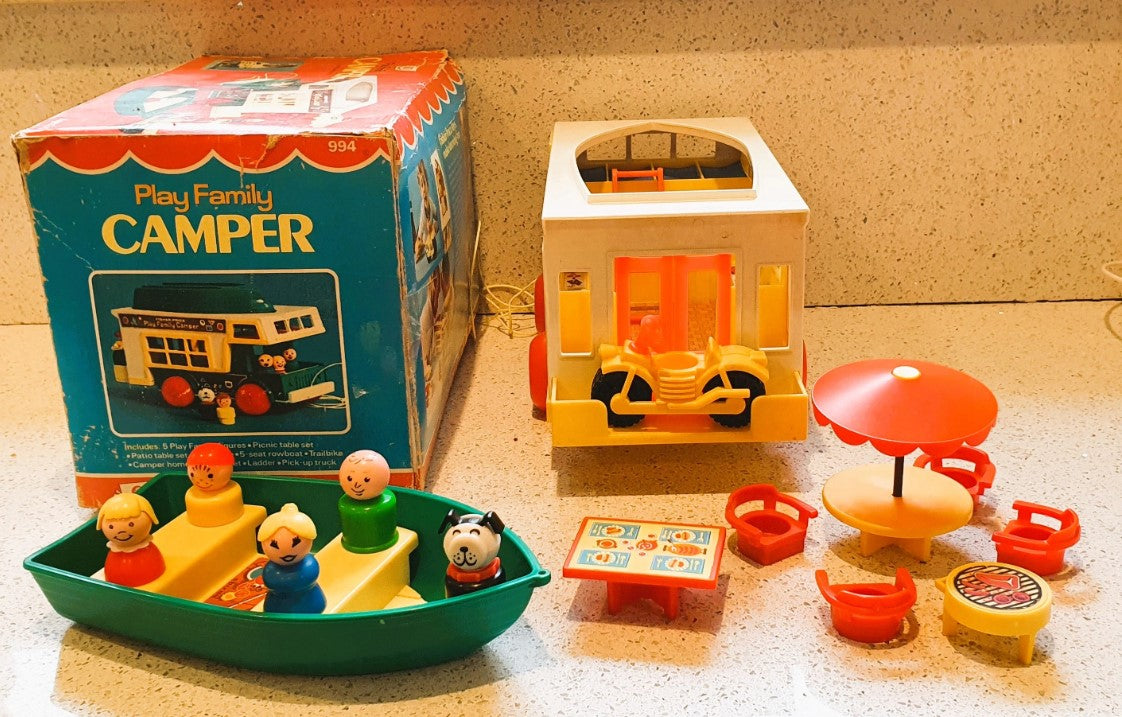 Fisher-Price Vintage Play Family Camper Van, complete, 70s Fisher Price Play Family Camper, 70s. Fisher Price Camper Van