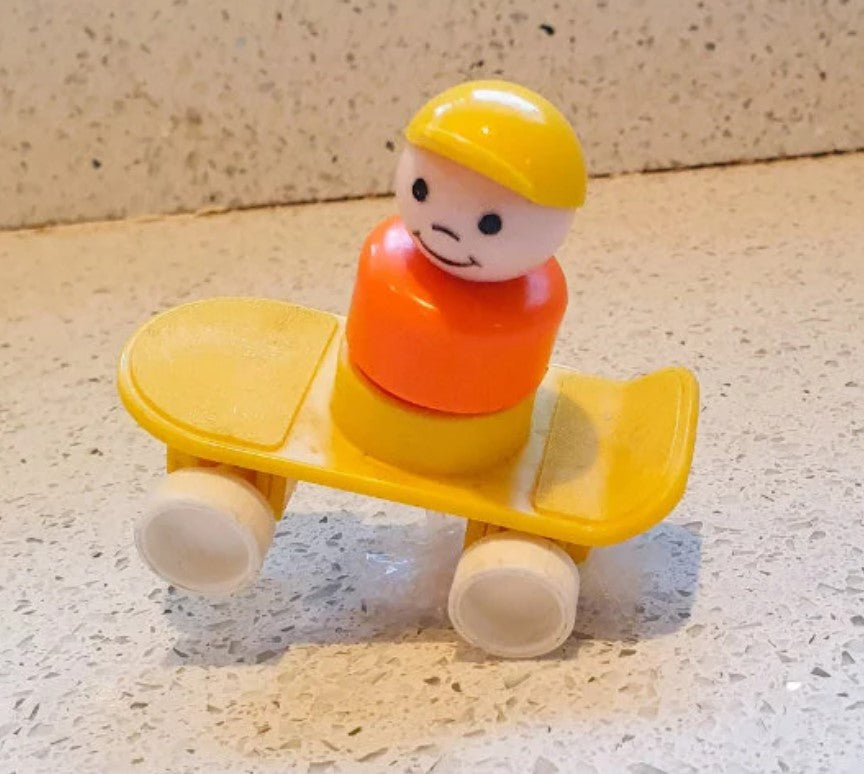 Fisher-Price boy with cap,, on Skateboard, 70s, 80s Vintage Toys, Skateboarder gift, Skateboardin