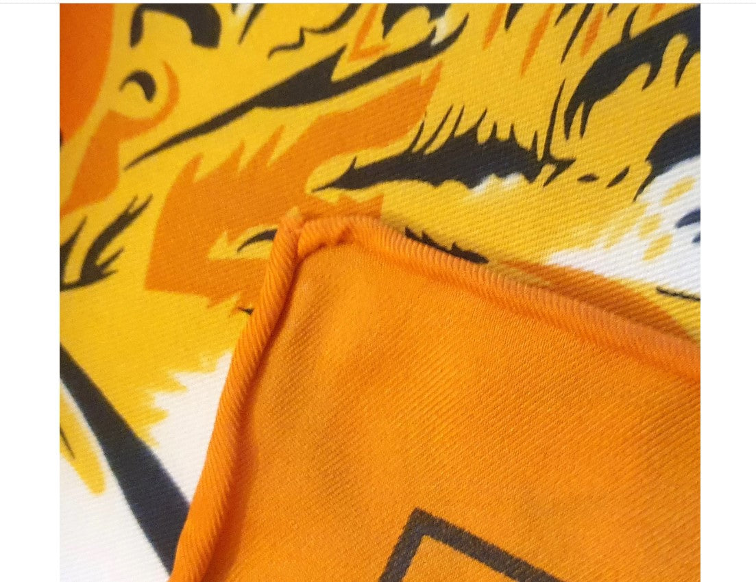 Large, Faux Silk Scarf, Hand Printed, Tiger design, Large, 83cm, Bold, Bright, Orange, Blue, Colourful, Hijab