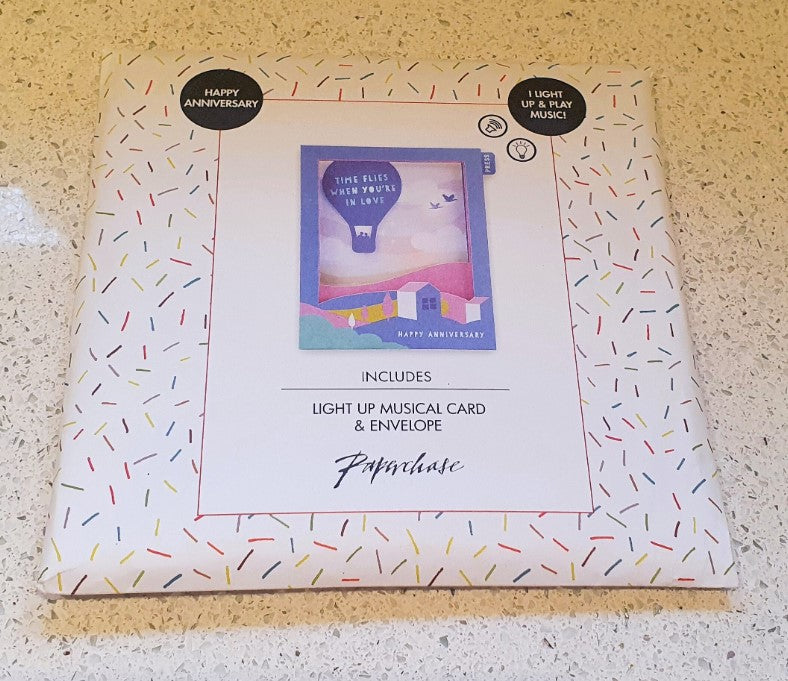 Paperchase Musical card, lights up, plays music, Anniversary, Anniversary card, special,