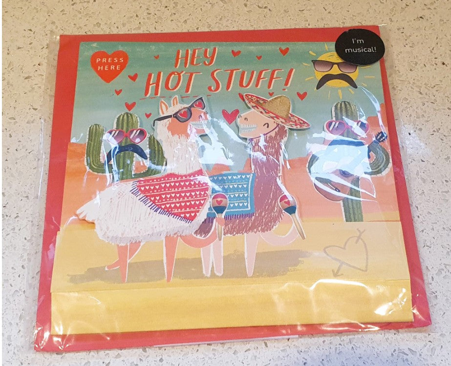 Musical Valentines Day Card, Paperchase, Valentines Day Cards, Paperchase, Plays Hot Stuff song, Lama, NEW in Original Packaging