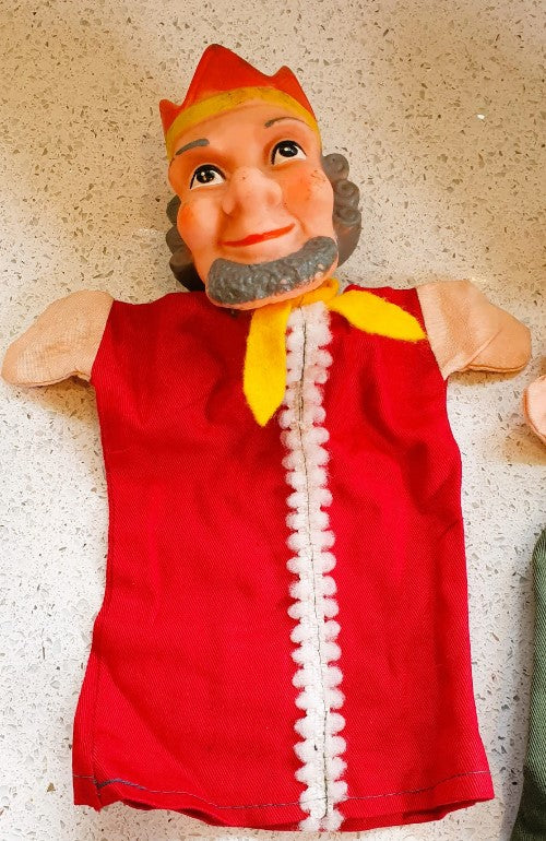 vintage hand puppets, Punch and Judy, King, Queen, Princess, Policeman