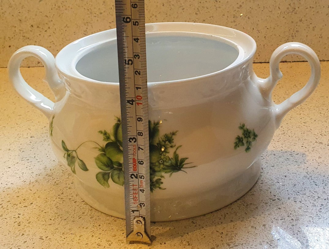 Large 2 Handled Soup Tureen and 5 x Soup Coups, Green and White, IMMACULATE