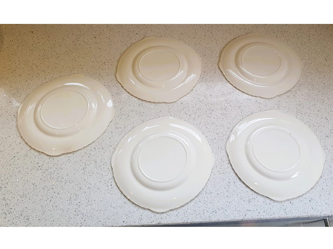 Art Deco Side Plates, 8 inch, Floral, Yellow, White, Cream, Hand Painted x 5