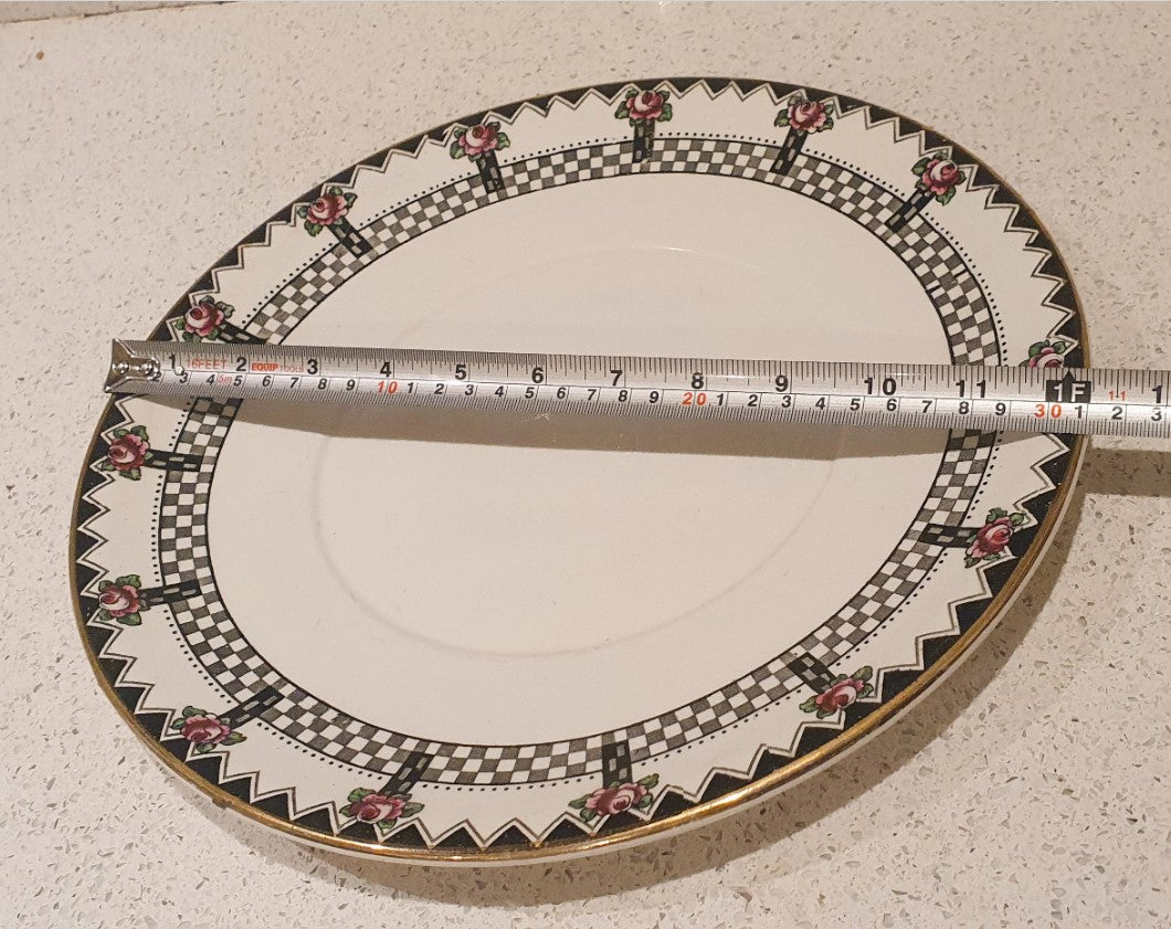 Art deco, Black and White Large Serving platter Round, 12 inch, Antique, English fine China,