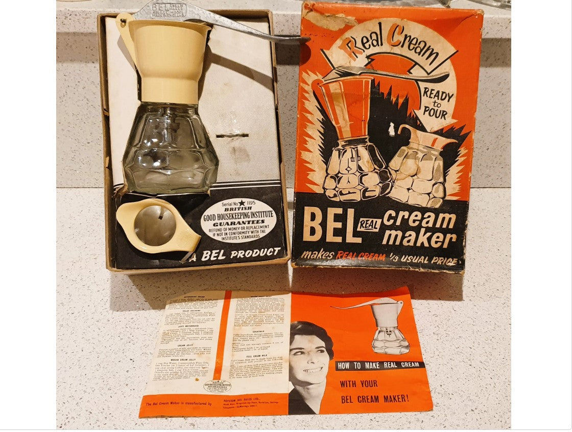 BEL Cream Maker, 60s, metal nozzle, Kitchenalia, Cream colour