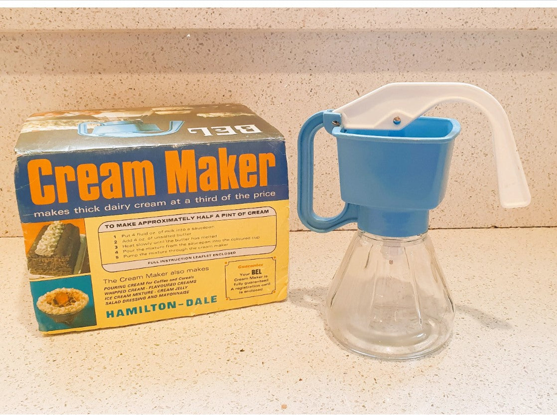 Original Vintage BEL Cream Maker, 60s Original with metal nozzle, Immaculate condition, Mid Century Kitchenalia, BLUE, BOXED,
