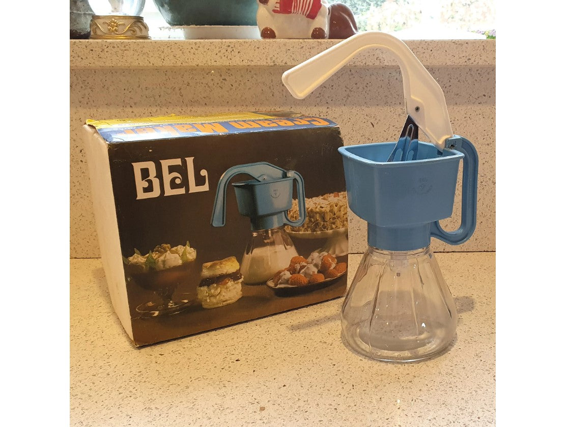 Original Vintage BEL Cream Maker, 60s Original with metal nozzle, Immaculate condition, Mid Century Kitchenalia, BLUE, BOXED,