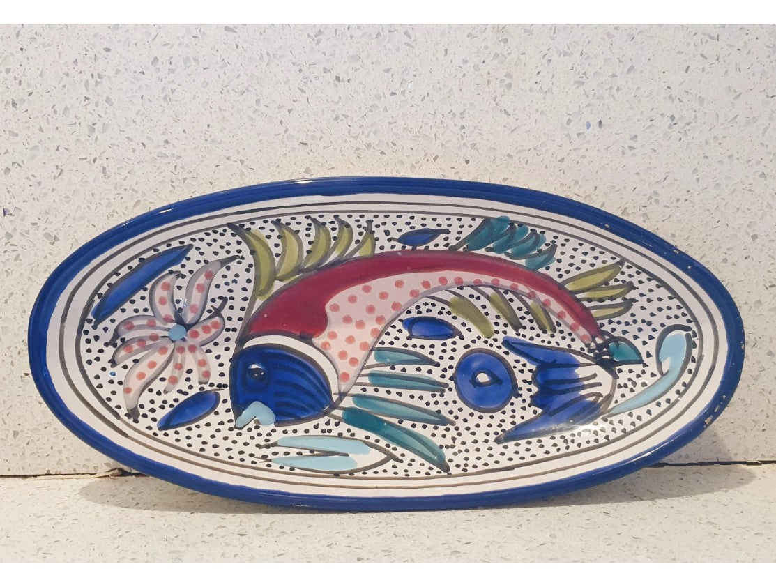 Portuguese, Hand Painted, Fish Plate, Fish Dish, Oval, 10 Inches,