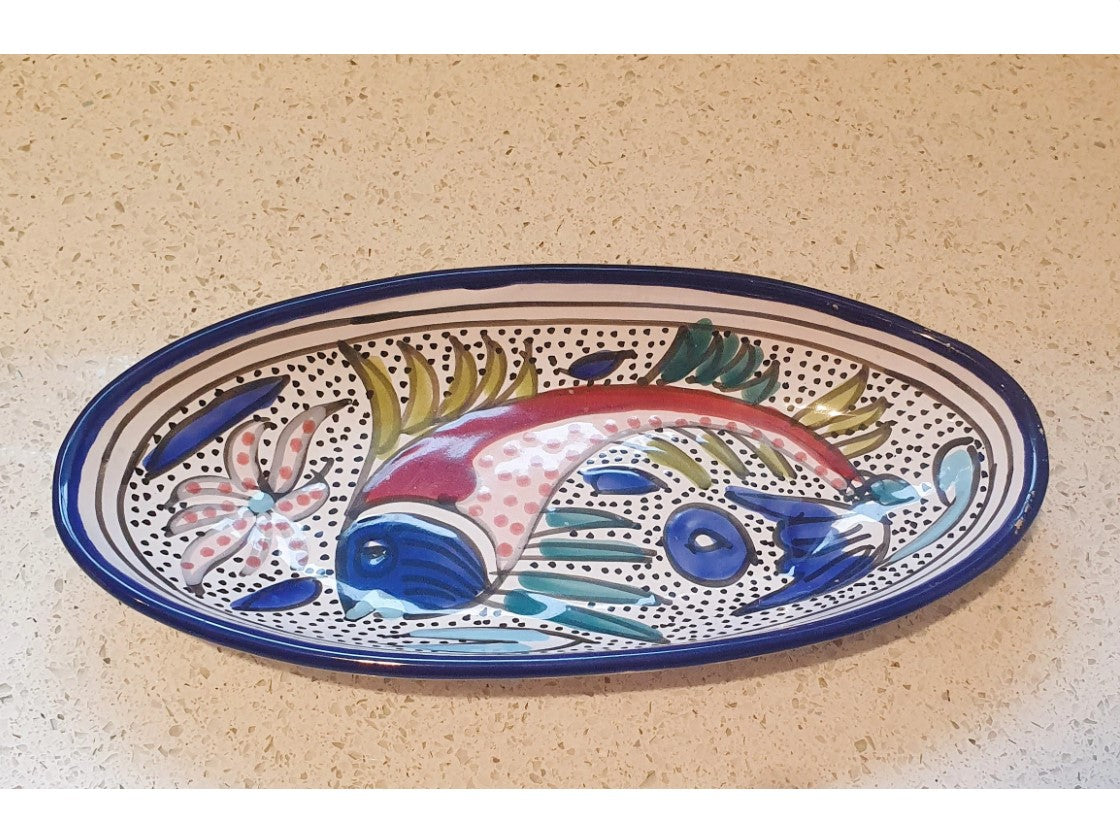 Portuguese, Hand Painted, Fish Plate, Fish Dish, Oval, 10 Inches,