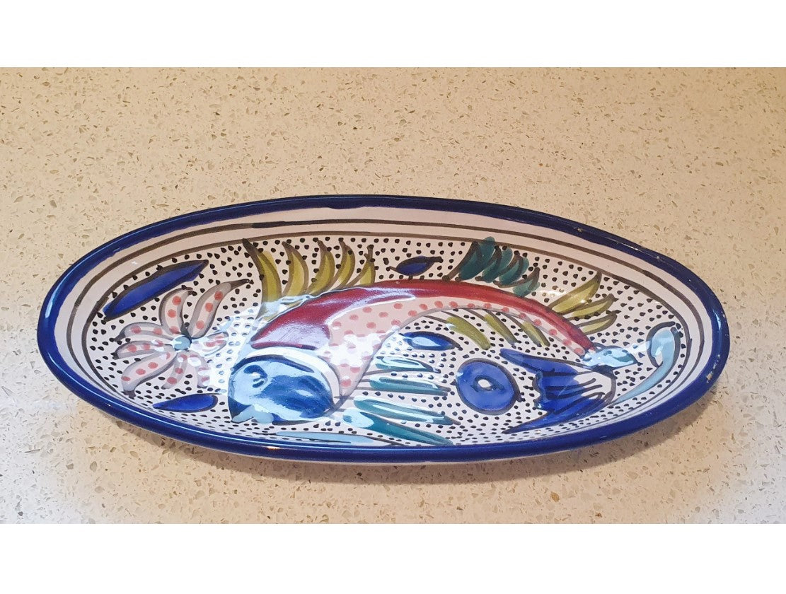 Portuguese, Hand Painted, Fish Plate, Fish Dish, Oval, 10 Inches,
