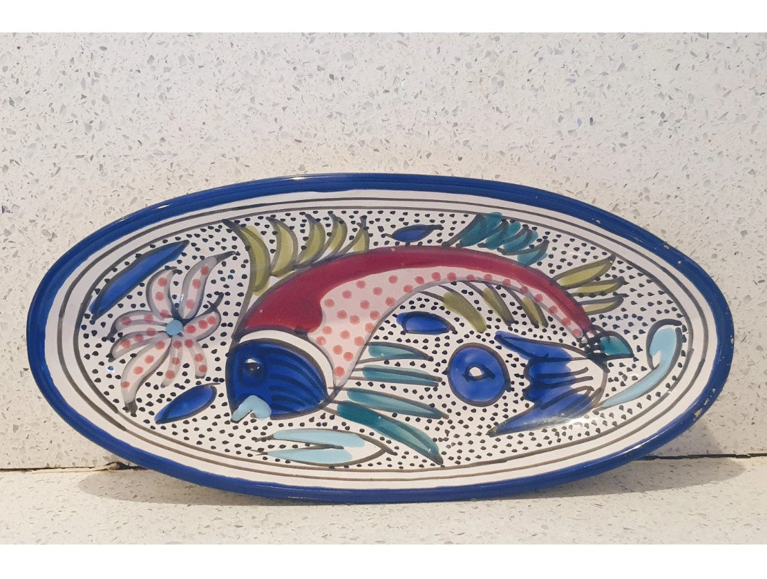 Portuguese, Hand Painted, Fish Plate, Fish Dish, Oval, 10 Inches,
