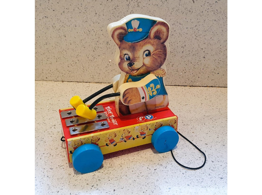 Vintage Fisher-Price Pull along Bear, Bear Playing Xylophone, Nursery Décor- Teddy Bear- Baby- Toddler, Kitsch, Quirky