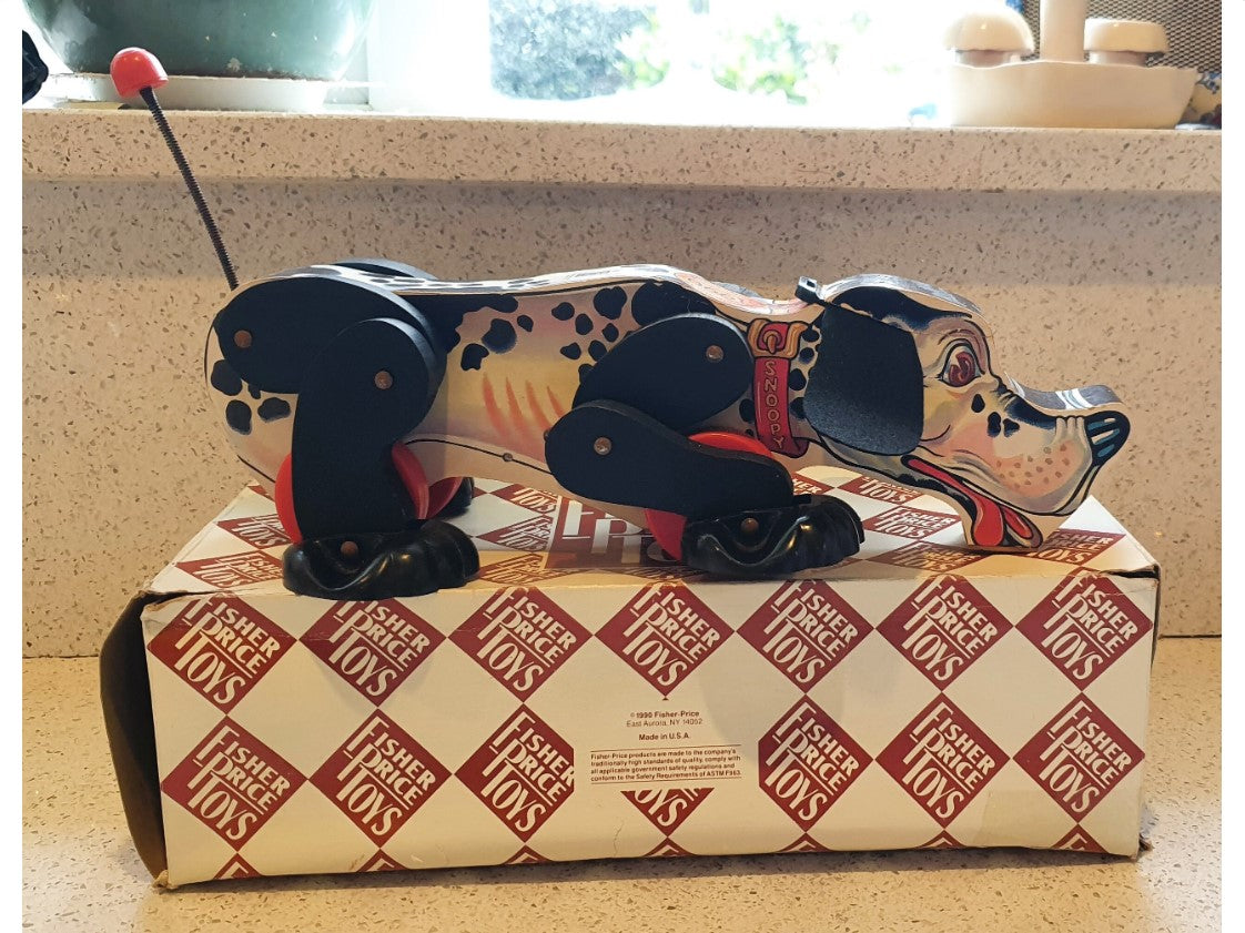 90s, Fisher-Price Snoop ‘n Sniff wooden dog, Pull along Dog toy, wooden, Hound dog, 1990. Limited edition, collectable, rare, 6588 Fisher Price