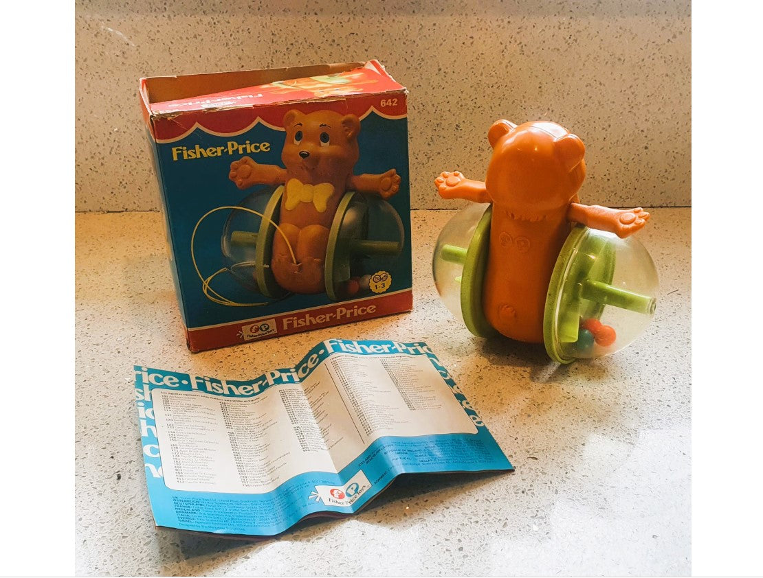 Fisher-Price Bob-Along Bear in Original box 1978, 70s Vintage Fisher Price Toy, Toddler