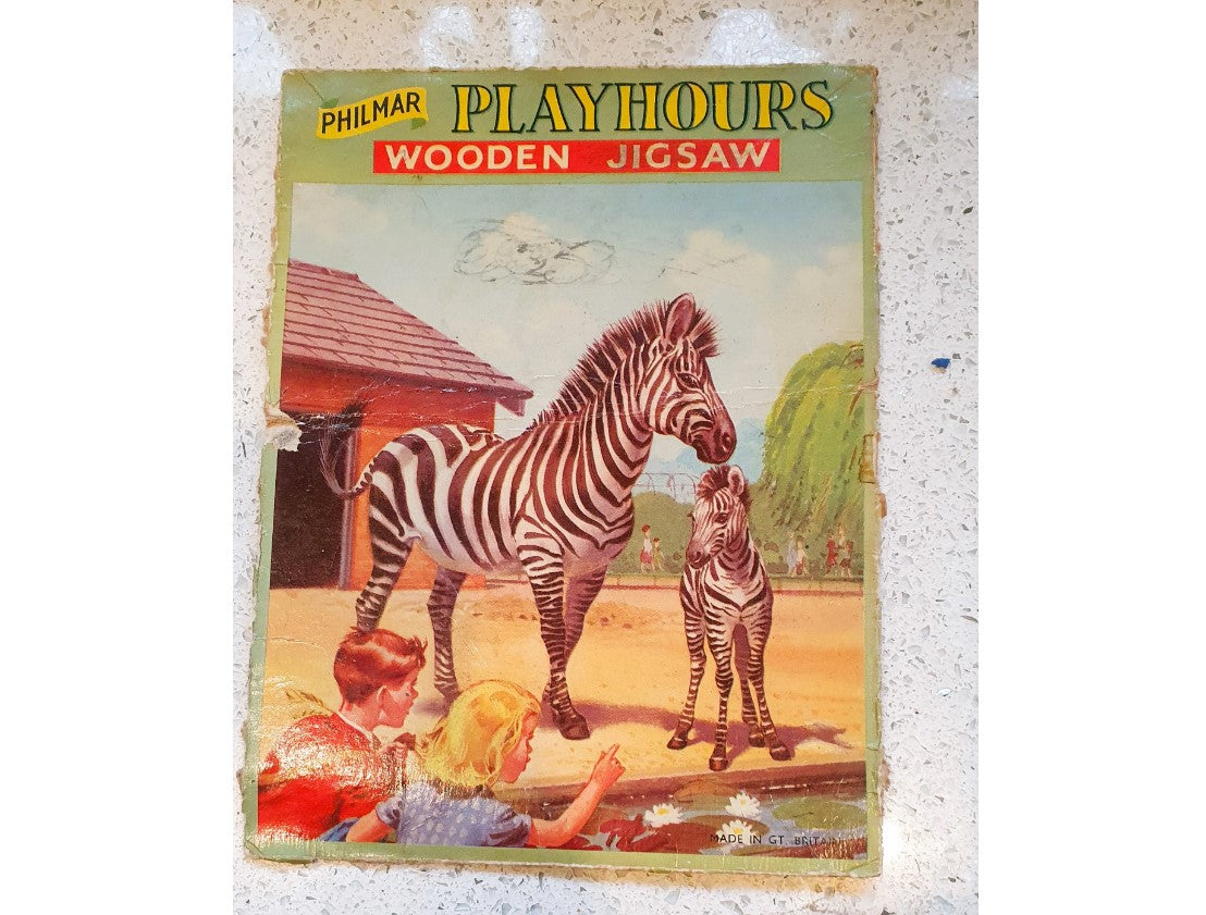 Philmar, Vintage Puzzle, Zebra, Zoo, Spielstunden, 50er, 60er, 8 x 6 Zoll